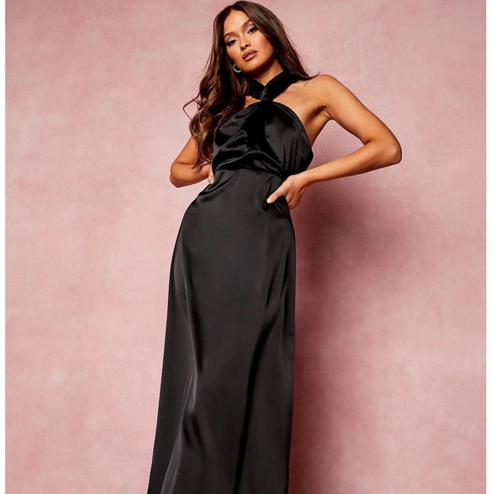 Bridesmaid BLACK FORMAL DRESS Halter neck